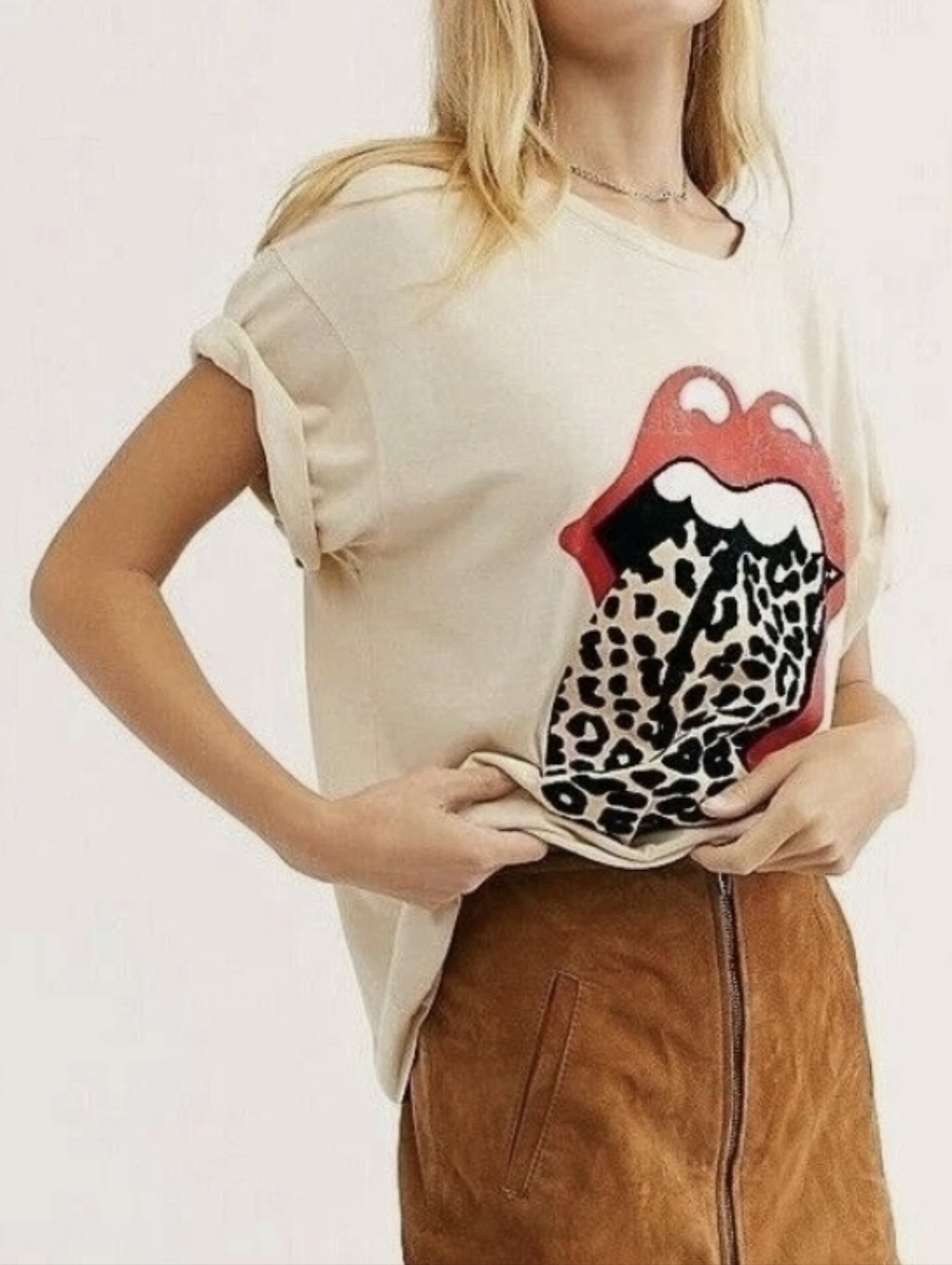 Daydreamer + Free People Rolling Stones Large Oversize Graphic T-shirt Hot Lips